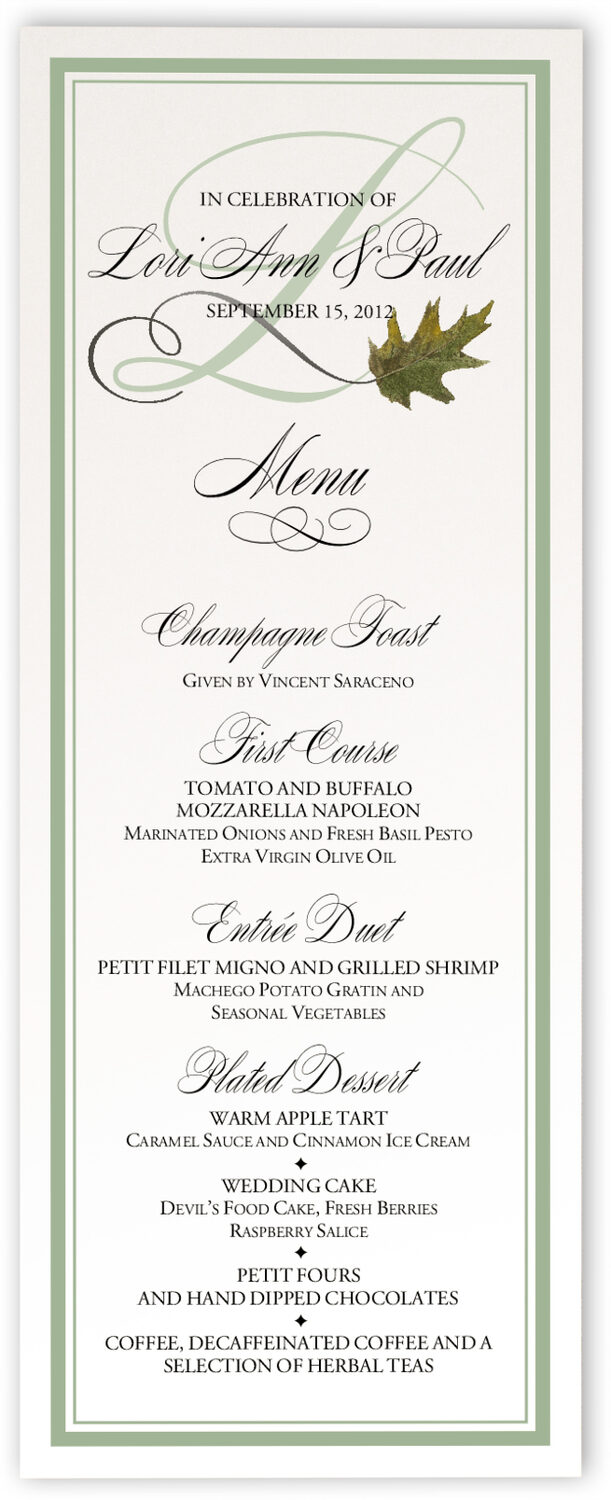 Autumn Wedding Menu Cards Menu Card Custom Design for Wedding